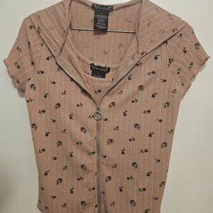 Floral Zippered Top - Pink